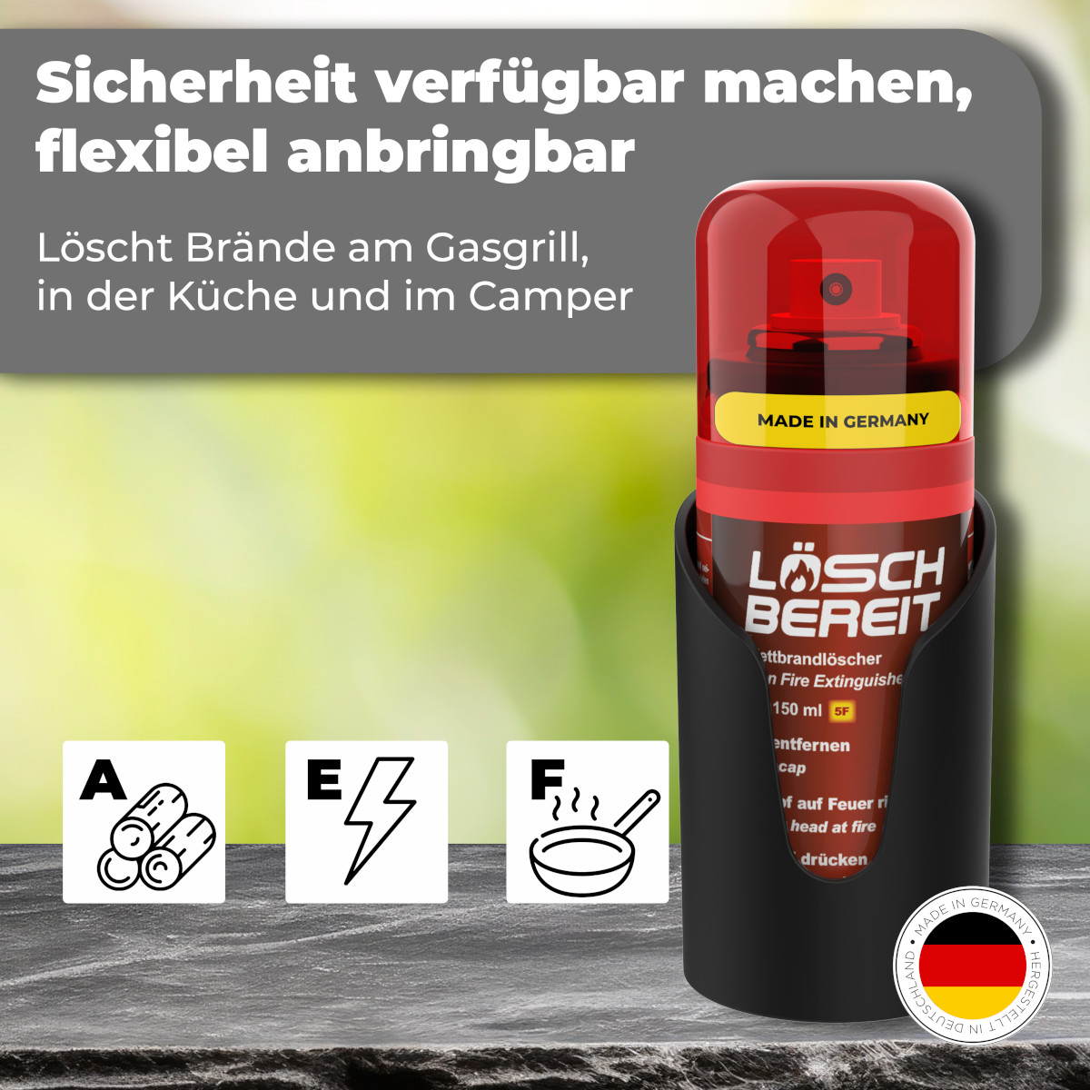 LöschBereit tragbarer Fettbrandlöscher für Camper - Grill - Küche - Werkstatt 150ml von form.bielefeld LöschBereit tragbarer Fettbrandlöscher für Camper - Grill - Küche - Werkstatt 150ml von form.bielefeld