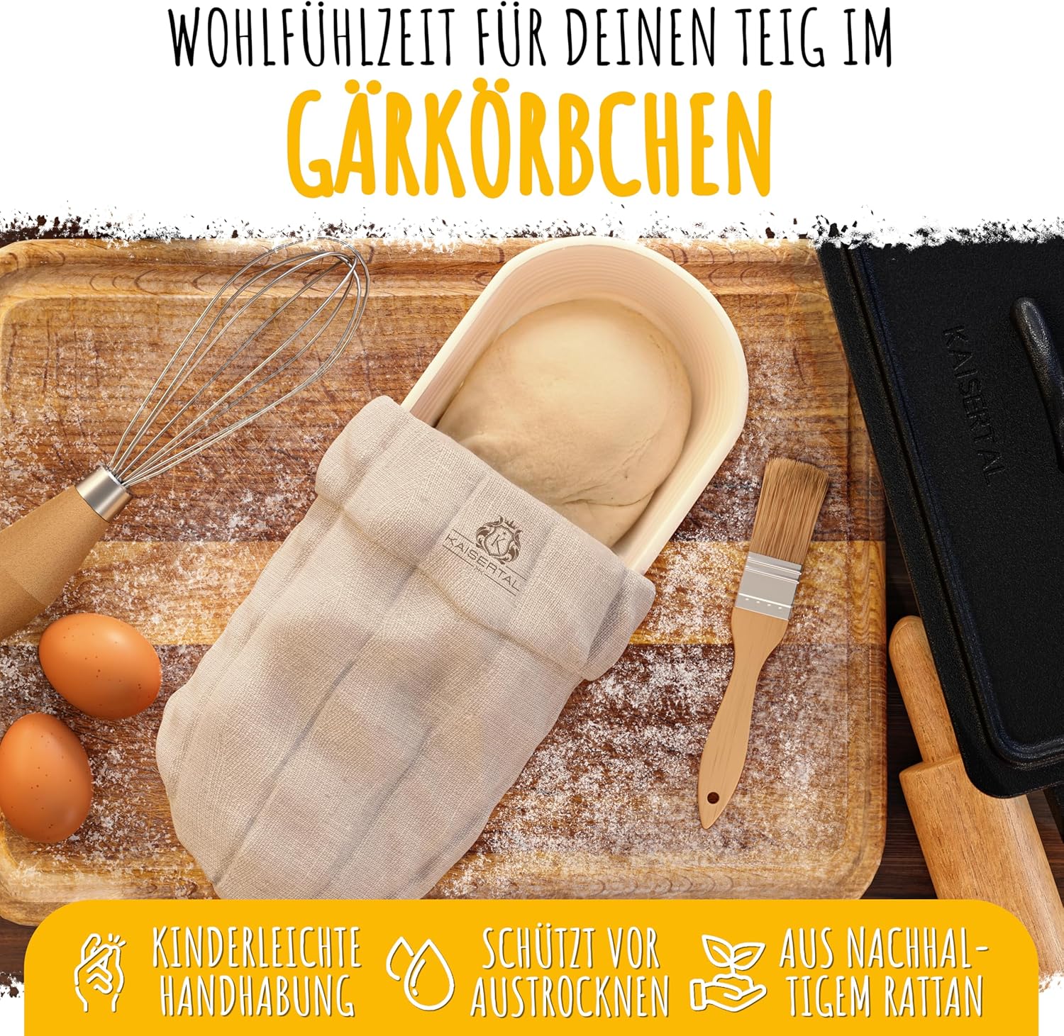 KAISERTAL Gusseisen Brotbackform mit Deckel 28cm - inkl. Gärkorb von KAISERTAL