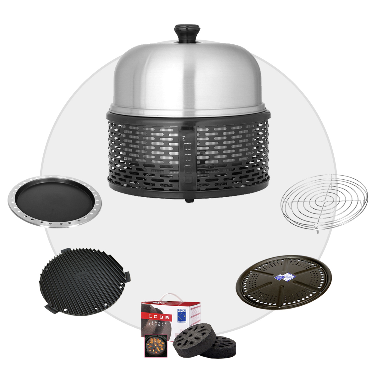 COBB PRO BLACK Holzkohle Grill inkl. Grillplatte ~ 6-teilig inkl. Cobble Stone | SET 3 COBB PRO BLACK Holzkohle Grill inkl. Grillplatte ~ 6-teilig inkl. Cobble Stone | SET 3