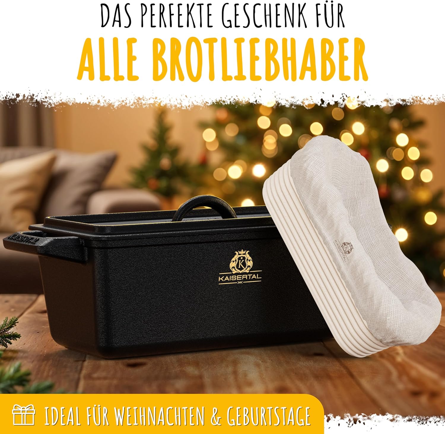 KAISERTAL Gusseisen Brotbackform mit Deckel 28cm - inkl. Gärkorb von KAISERTAL