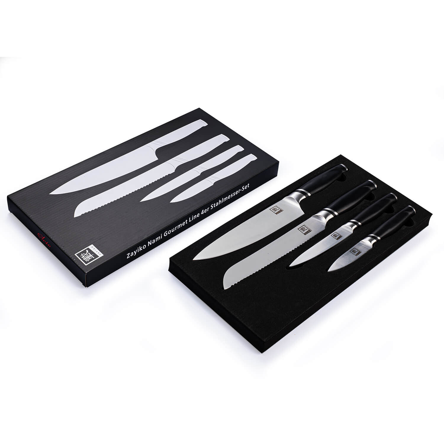 Zayiko NAMI Serie 4er Messer-Set 8,50 cm bis 20,50 cm | Deutscher Edelstahl | Ergonomischer ABS Grif von Zayiko