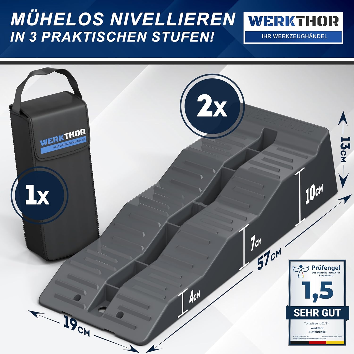 WERKTHOR Auffahrkeile 2er Set Grau mit Tasche | Wohnmobil & Wohnwagen & VAN von WERKTHOR