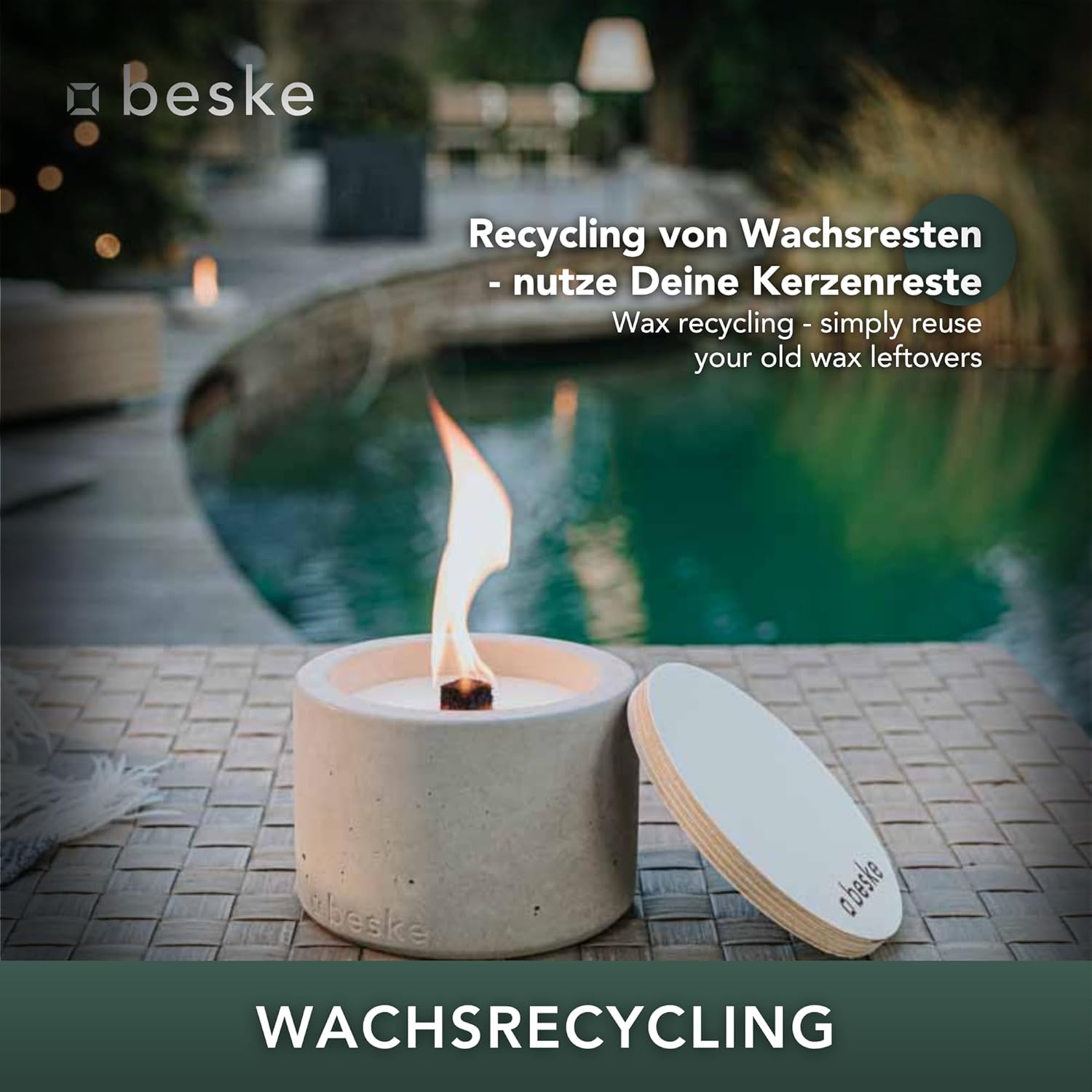 BESKE Betonfeuer Solo Ø 14cm - gerade inkl. Löschbrett - HANDARBEIT Made in Germany von Beske-Manufaktur