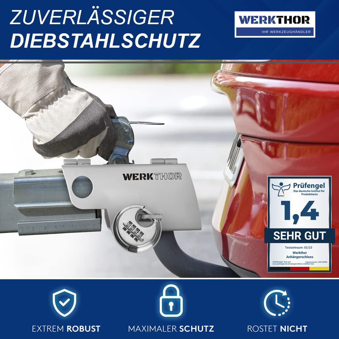 WERKTHOR Anhängerschloss | Kastenschloss | Diebstahlschutz | Silber mit Kombi-Schloss von WERKTHOR WERKTHOR Anhängerschloss | Kastenschloss | Diebstahlschutz | Silber mit Kombi-Schloss von WERKTHOR