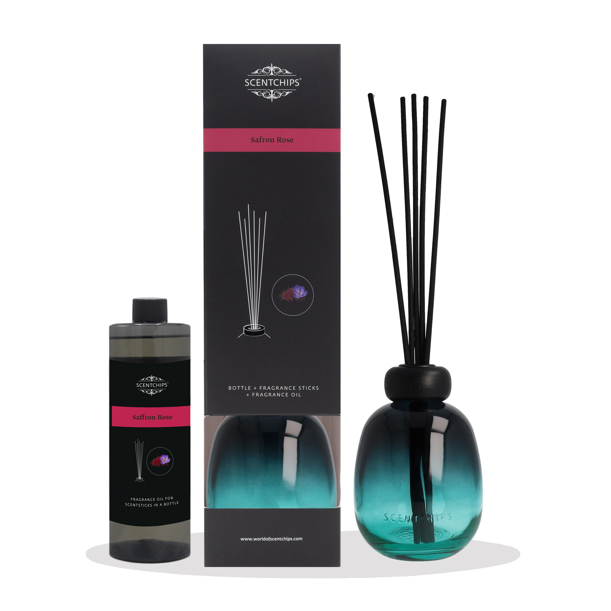 Scentchips® Geschenkset Duftstäbchen Saffron Rose mit gradient ocean Flasche von Scentchips® Scentchips® Geschenkset Duftstäbchen Saffron Rose mit gradient ocean Flasche von Scentchips®