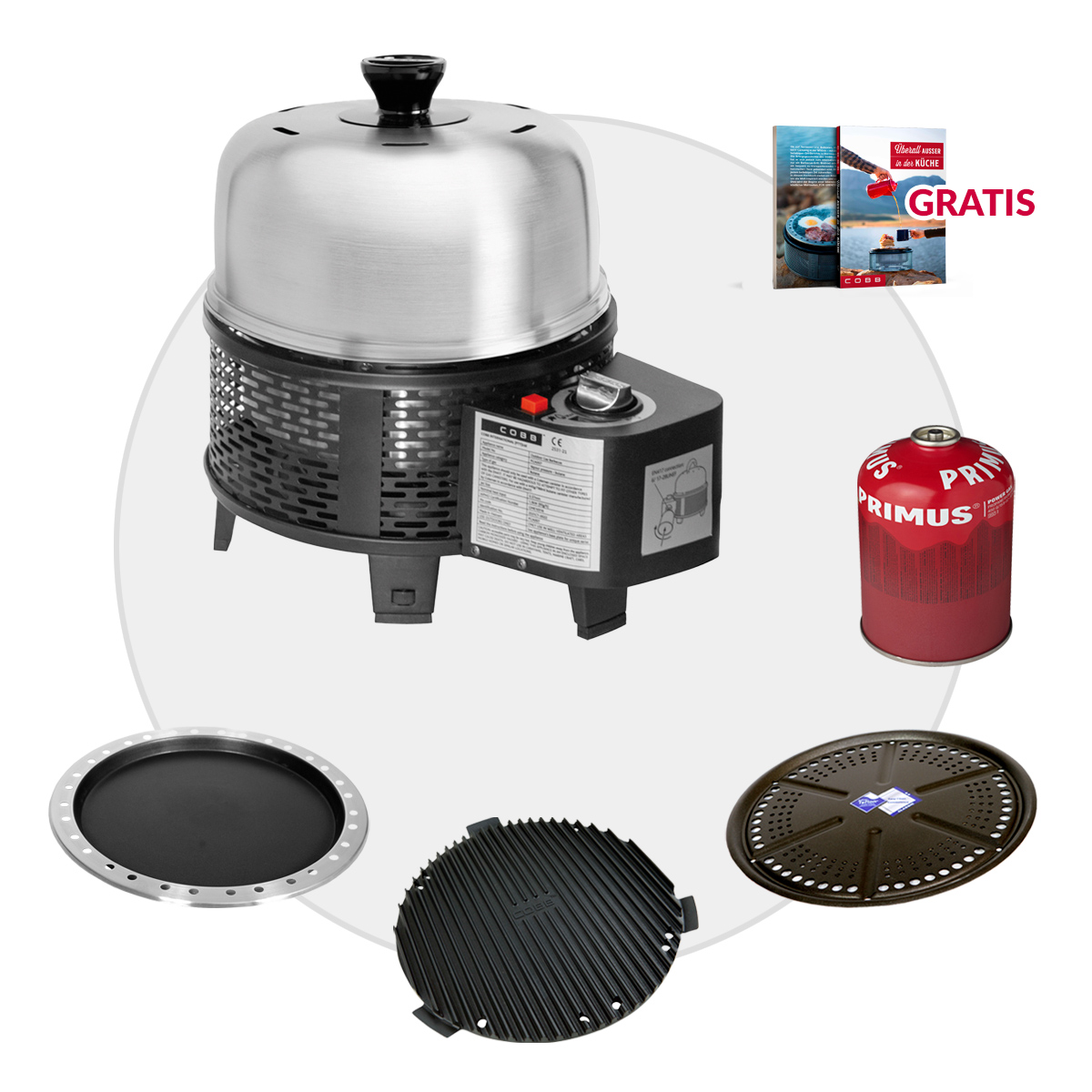COBB Gas Grill PRO BLACK inkl. Grillplatte ~ 5-teilig | Multifunktionsküche | SET 3 von Cobb