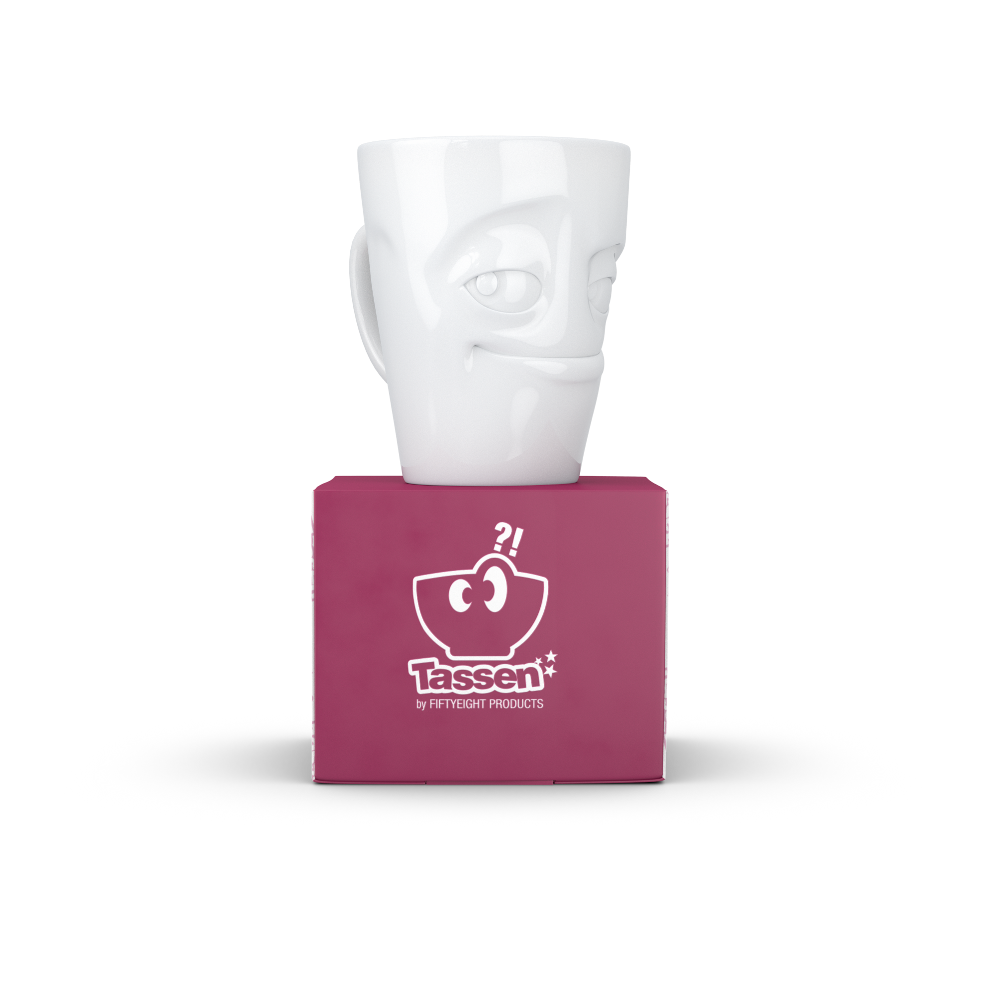 58products | Henkelbecher Verschmitzt weiß 350 ml ideal für Milchkaffee + Kaffee + Tee + Kakao | Made in Germany von 58products