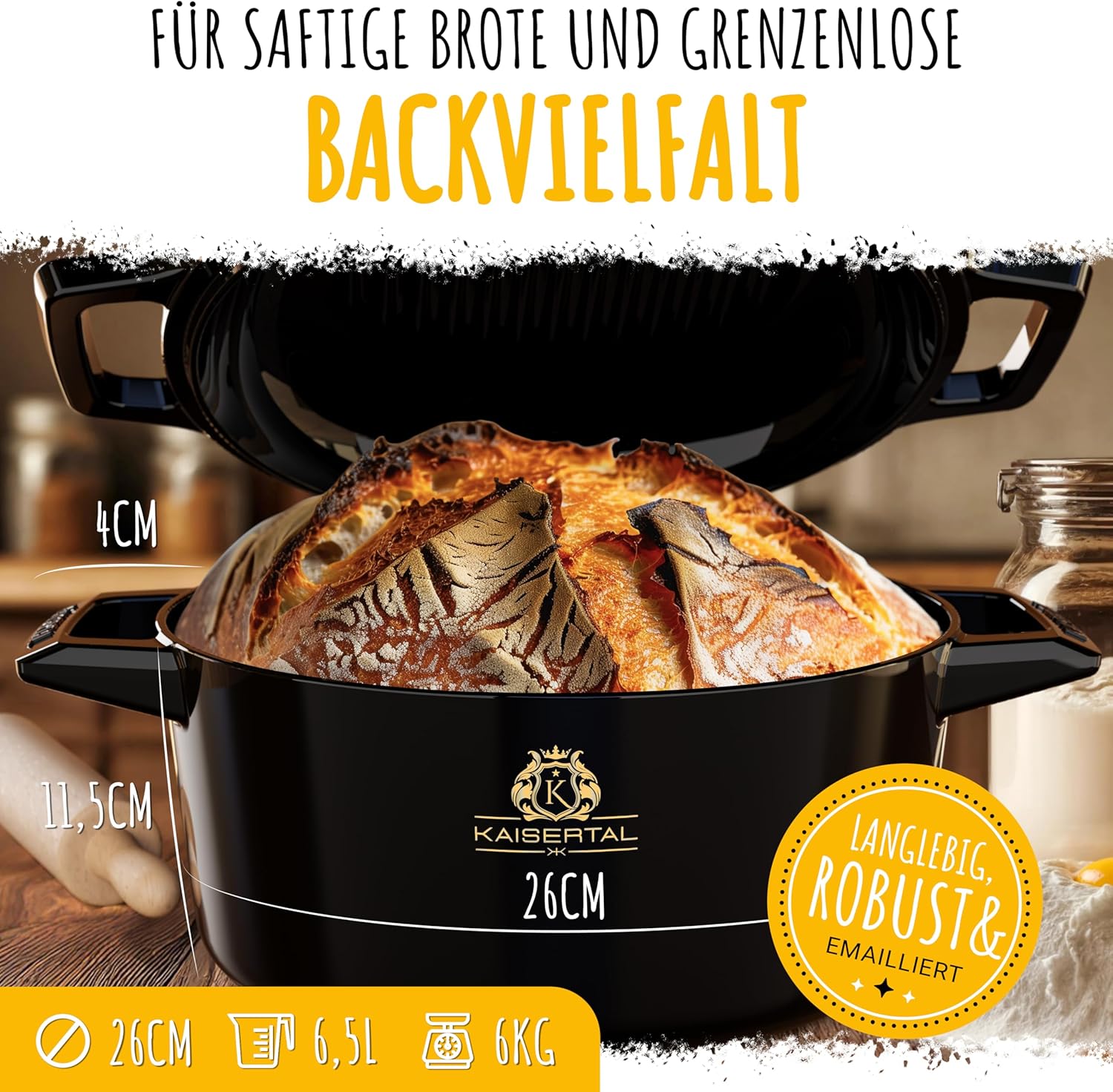 KAISERTAL Emailliert Gusseisen Brotbackform mit Deckel 26cm  von KAISERTAL