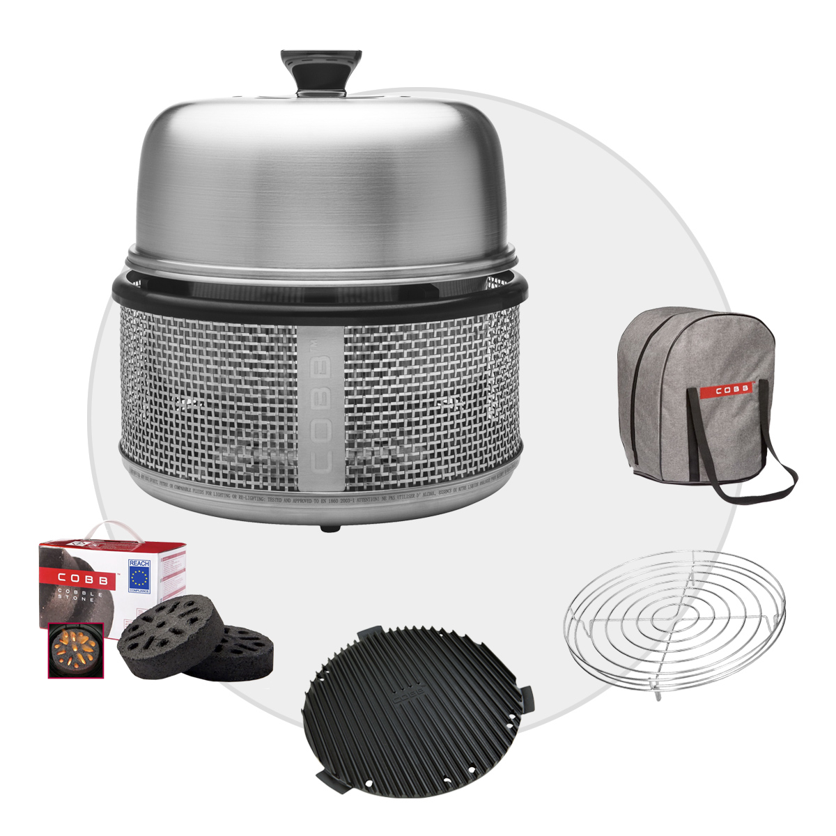 Cobb Premier AIR DELUXE Grill inkl. Air Deckel & Griddle & Bratenrost & Tasche & Cobble Stone