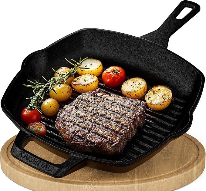 KAISERTAL Gusseisen Grillpfanne 27 cm Eingebrannt mit Griff