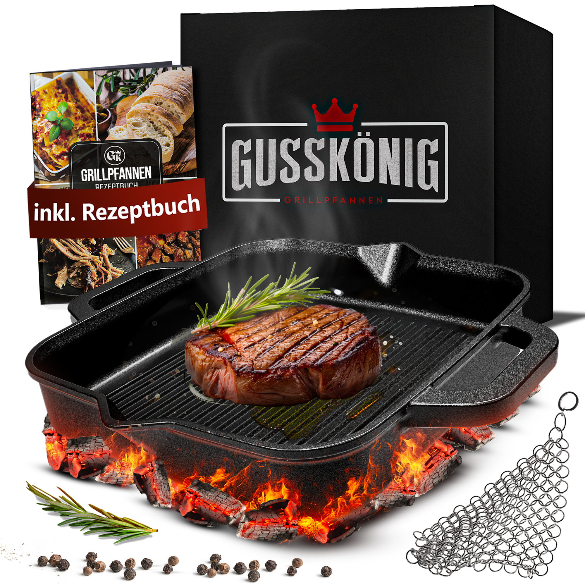 GUSSKÖNIG 26cm quadratische Gusseisenpfanne Pfanne Gusseisen - Grillpfanne Induktion von GUSSKÖNIG GUSSKÖNIG 26cm quadratische Gusseisenpfanne Pfanne Gusseisen - Grillpfanne Induktion von GUSSKÖNIG