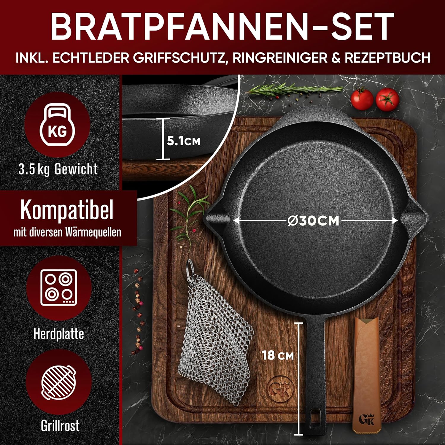 GUSSKÖNIG Ø 30cm Gusseisenpfanne Pfanne Gusseisen - Bratpfanne Induktion von GUSSKÖNIG