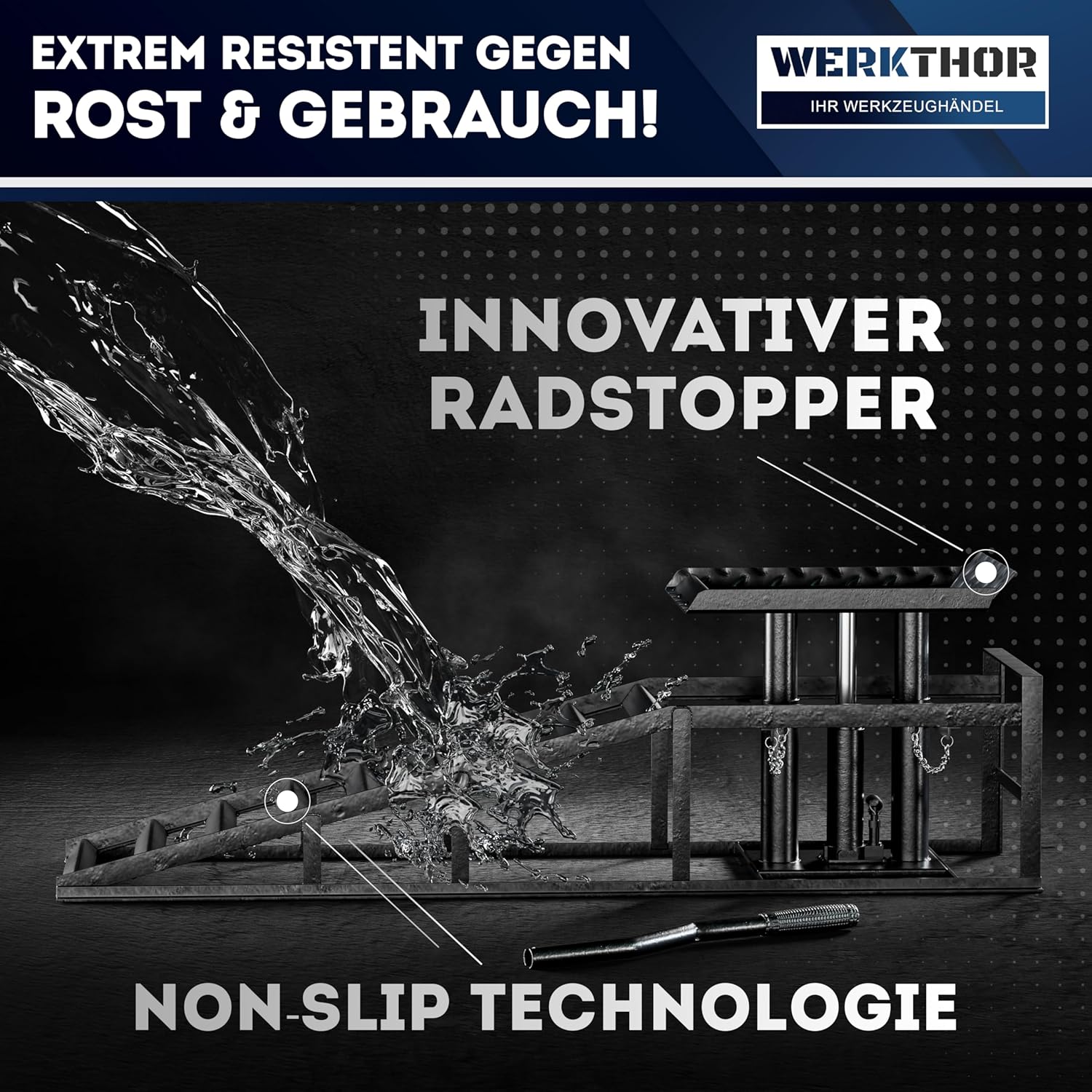 WERKTHOR Hydraulische Auffahrrampe PKW - 2er Set in Schwarz von WERKTHOR