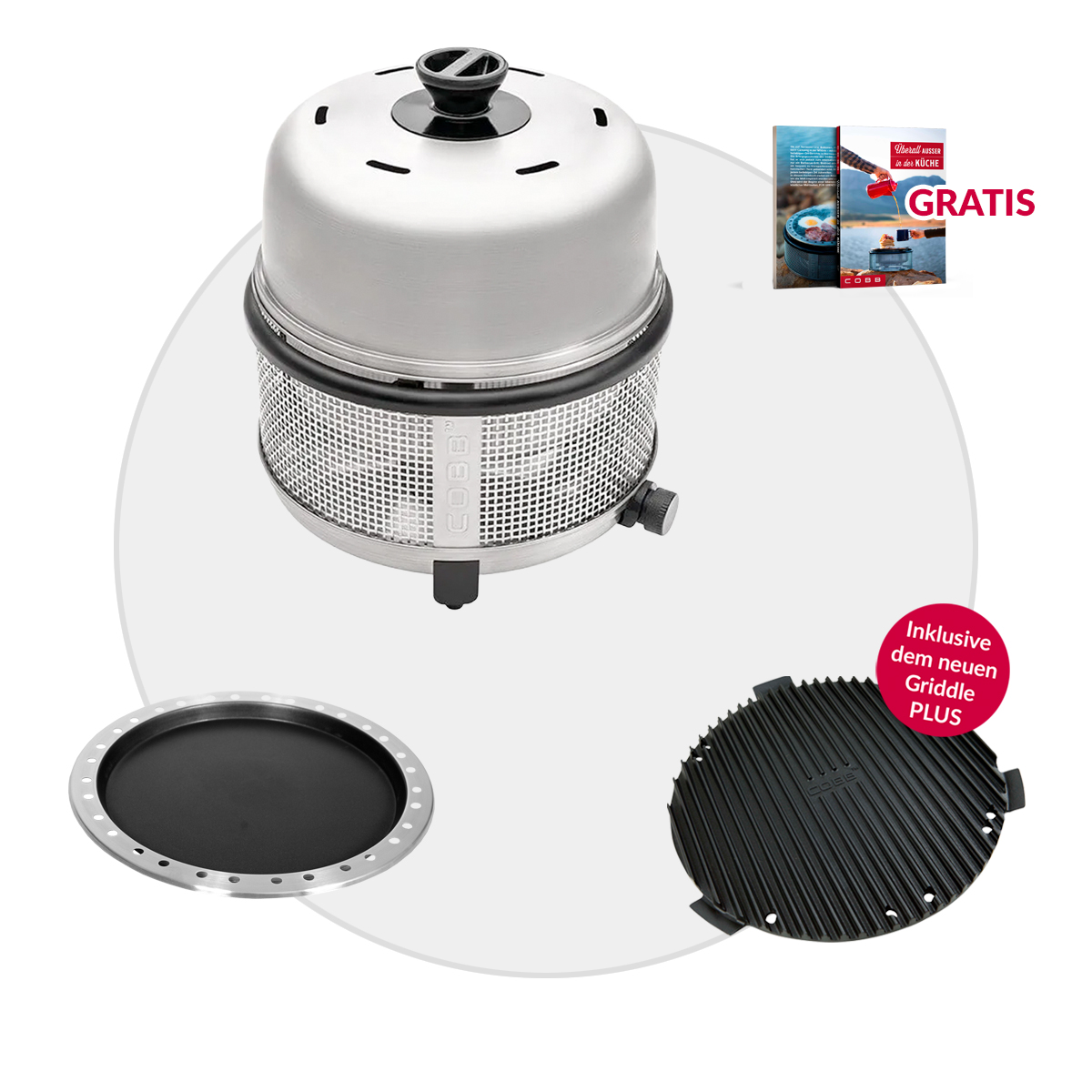 COBB 30 mbar Premier+ Gas DELUXE 3-teilig mit Griddle PLUS und Pfanne von Cobb