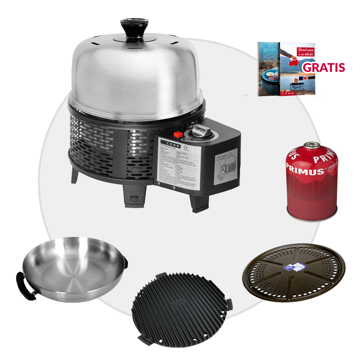 COBB Gas Grill PRO BLACK inkl. Grillplatte ~ 5-teilig | Multifunktionsküche | SET 4 von Cobb
