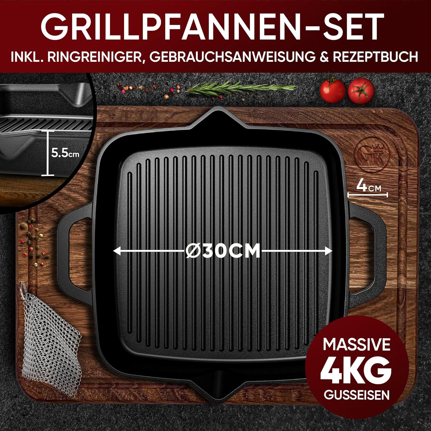 GUSSKÖNIG 30cm quadratische Gusseisenpfanne Pfanne Gusseisen - Grillpfanne Induktion von GUSSKÖNIG GUSSKÖNIG 30cm quadratische Gusseisenpfanne Pfanne Gusseisen - Grillpfanne Induktion von GUSSKÖNIG