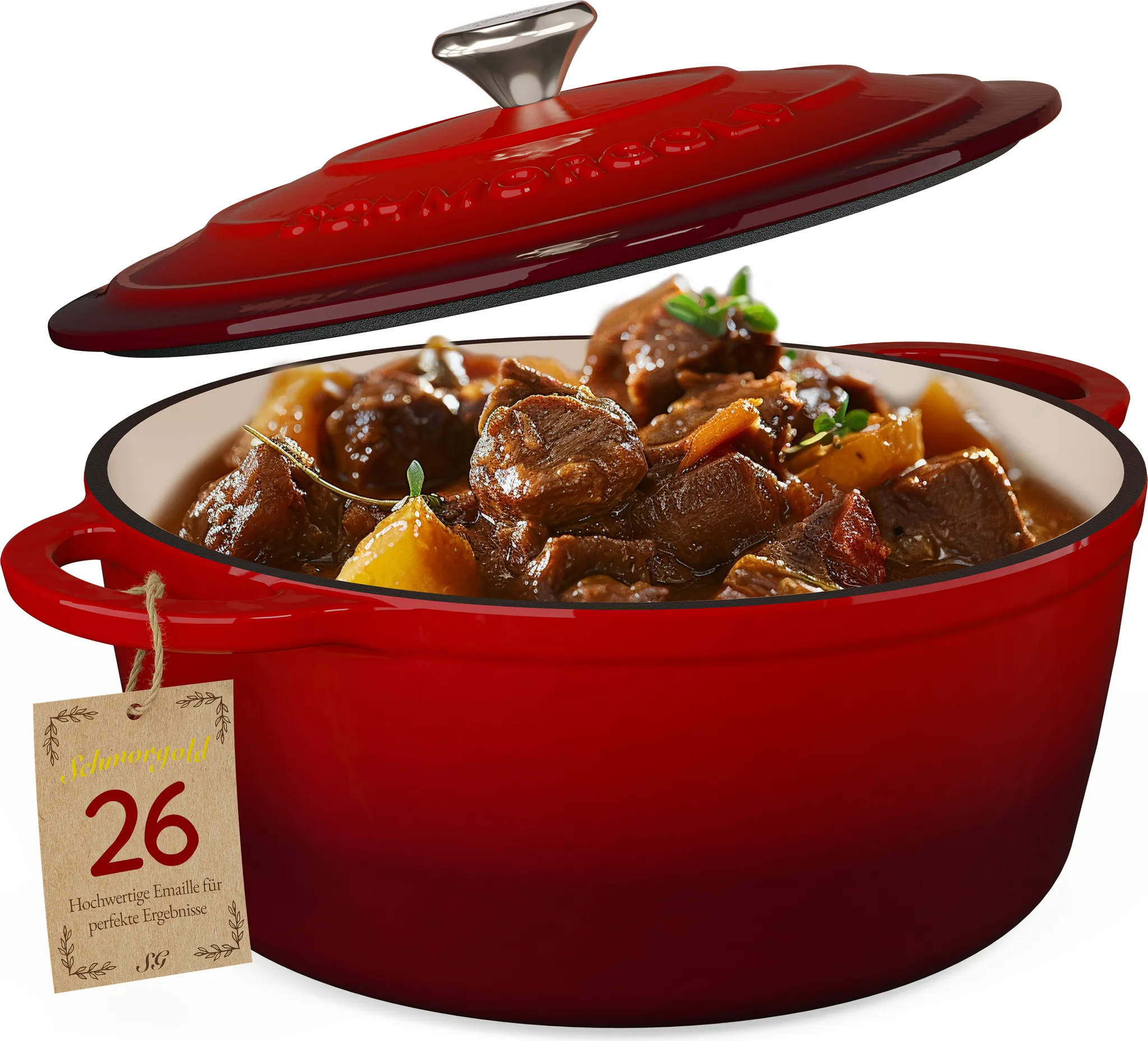 SCHMORGOLD Emaillierter Gusseisen Schmortopf mit Deckel - 26 cm - 4,7 Liter von SCHMORGOLD
