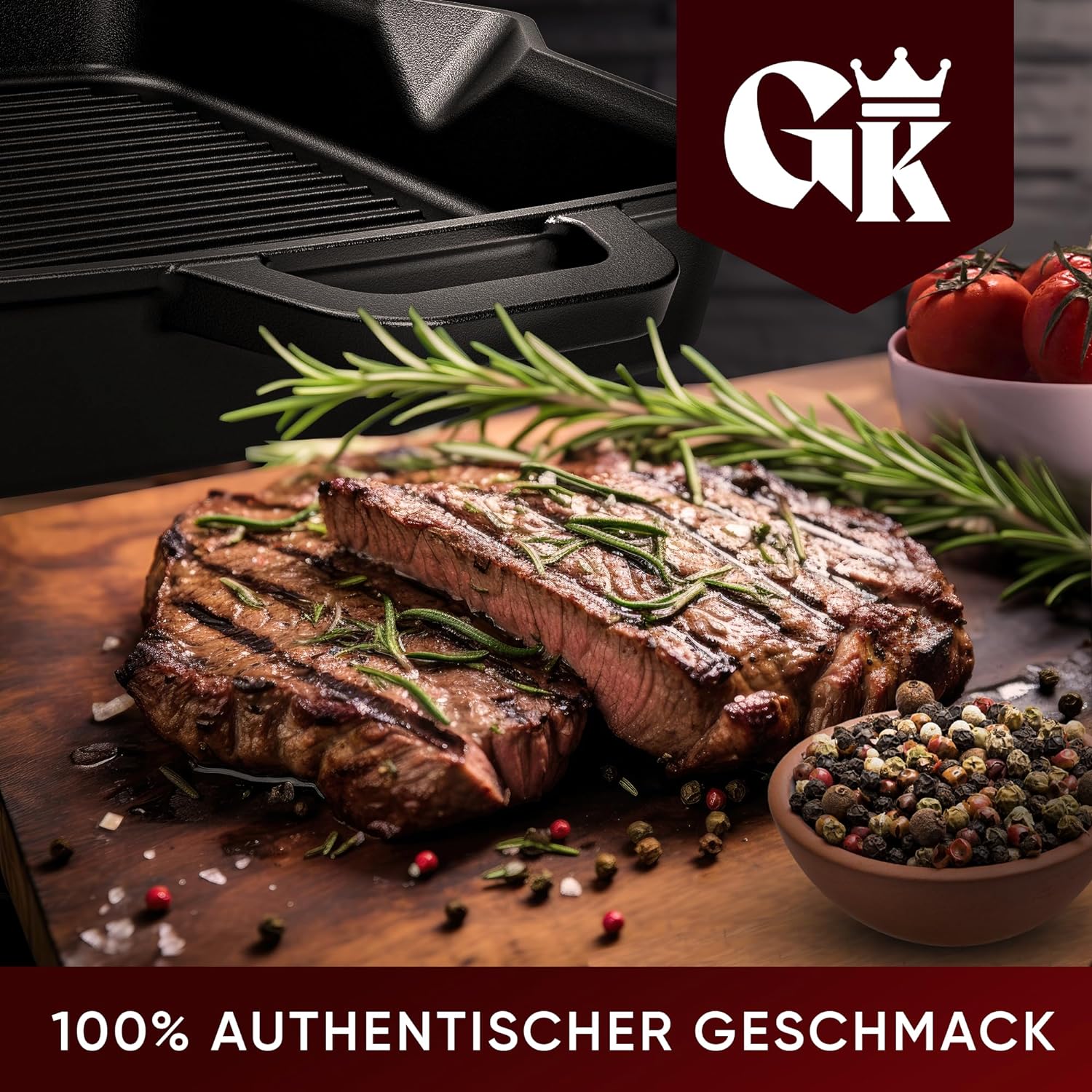 GUSSKÖNIG 26cm quadratische Gusseisenpfanne Pfanne Gusseisen - Grillpfanne Induktion von GUSSKÖNIG