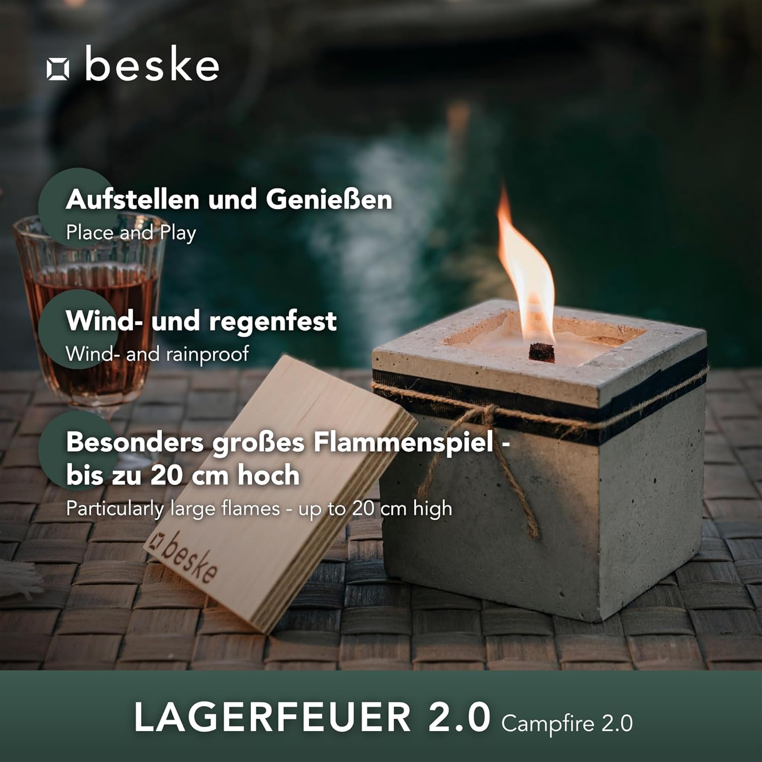 BESKE Betonfeuer Pico Outdoor 10x10x10 inkl. Löschbrett - 100% HANDARBEIT Made in Germany von BESKE Betonfeuer Pico Outdoor 10x10x10 inkl. Löschbrett - 100% HANDARBEIT Made in Germany von