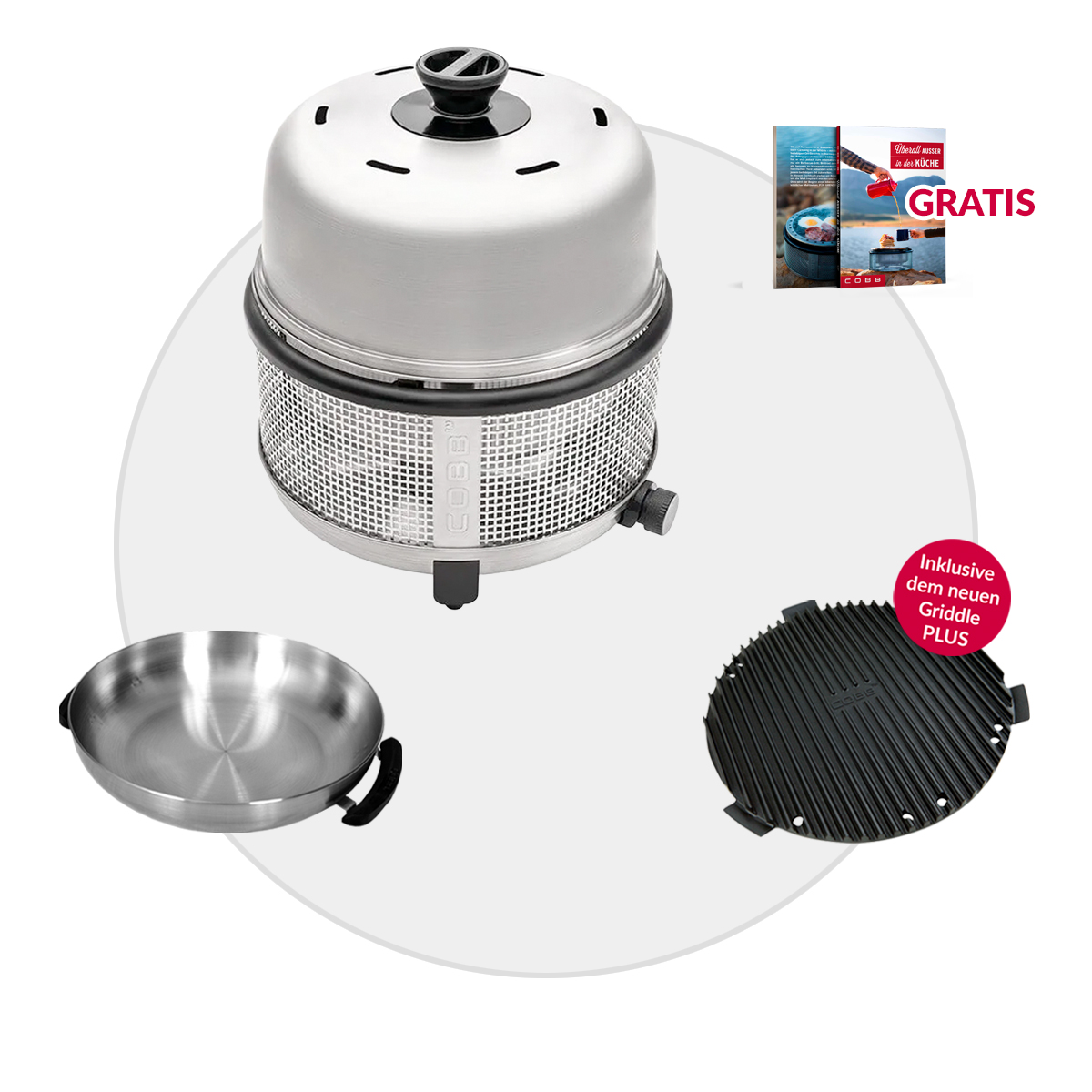 COBB Premier+ Gas DELUXE 30 mbar 3-teiliges Camping Set mit Griddle PLUS und Wok