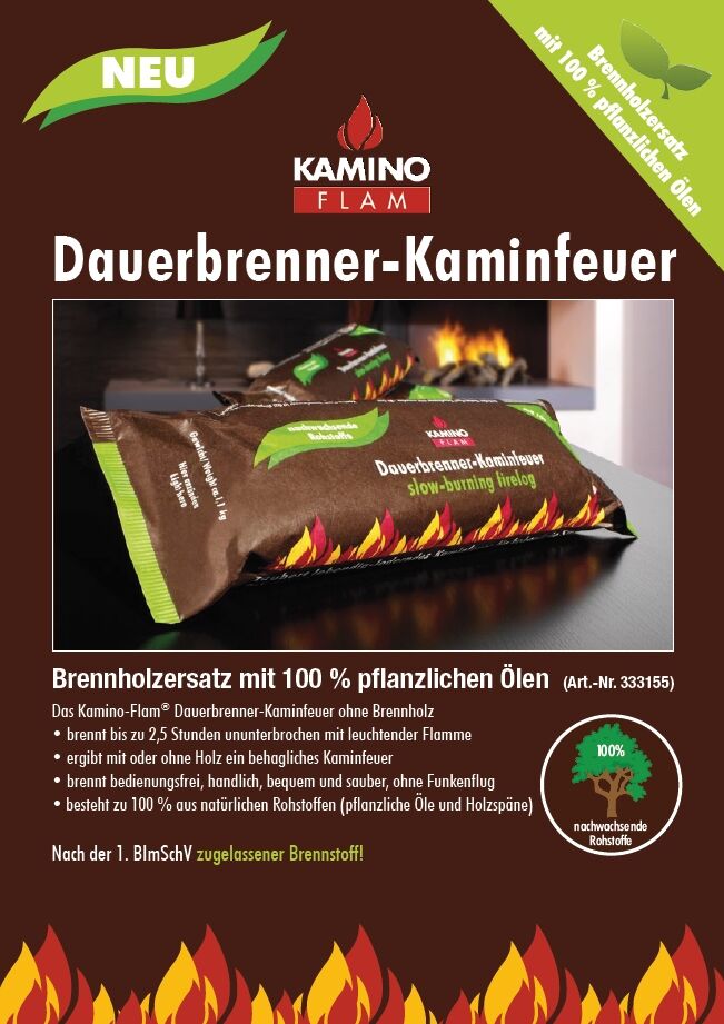 1x Dauerbrenner | Kaminfeuerscheit | 100 % nachwasende Rohstoffe | Kamin | Ofen | Grillkota von KAMINO Flam