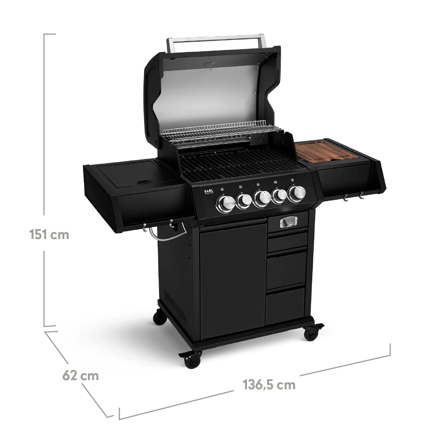 BURNHARD EARL Premium-Gasgrill 3-Brenner in der Farbe Schwarz mit Gusseisenrost von BURNHARD